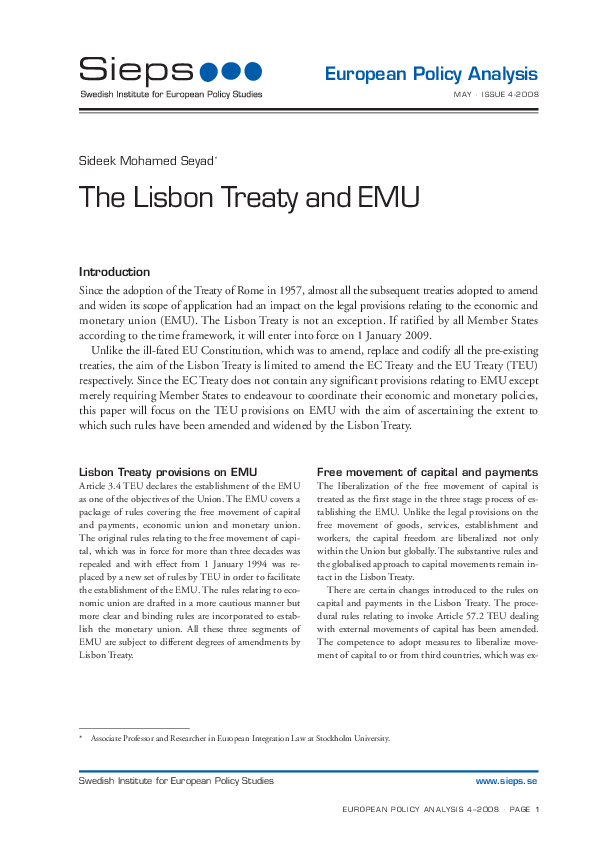 The Lisbon Treaty and EMU (2008:4epa)
