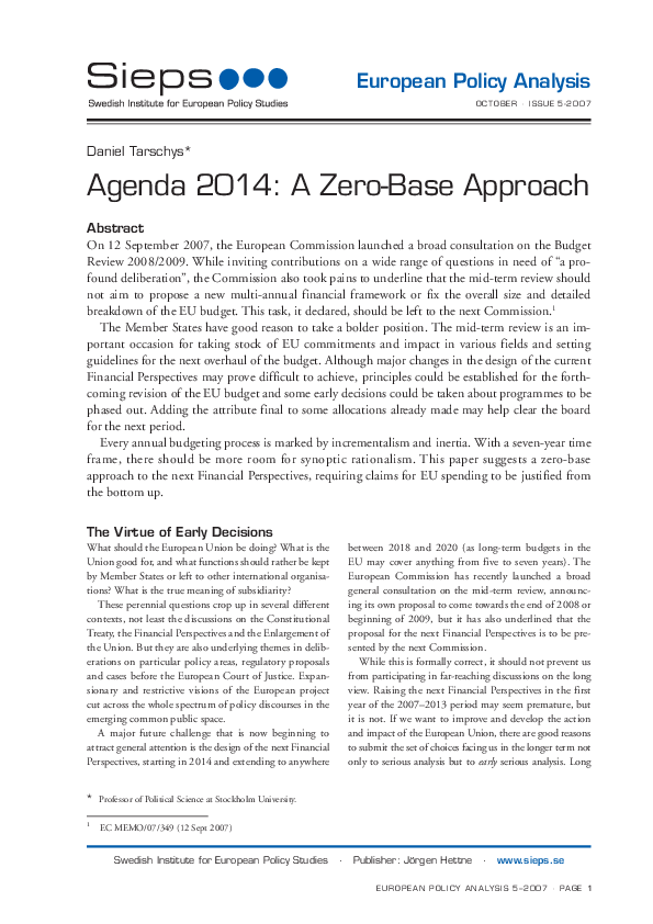 Agenda 2014: A Zero-Base Approach (2007:5epa)