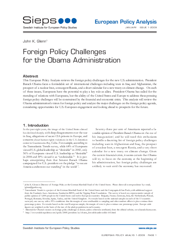 Foreign Policy Challenges for the Obama administration (2009:1epa)
