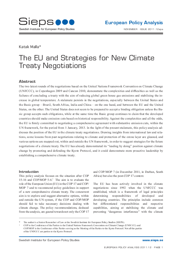The EU and Strategies for New Climate Treaty Negotiations (2011:12epa)