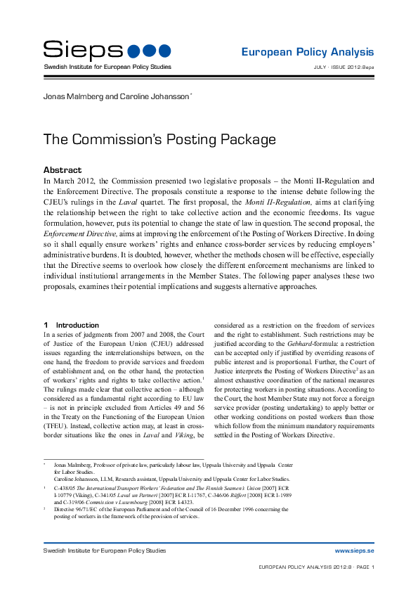 The Commission´s Posting Package (2012:8epa)