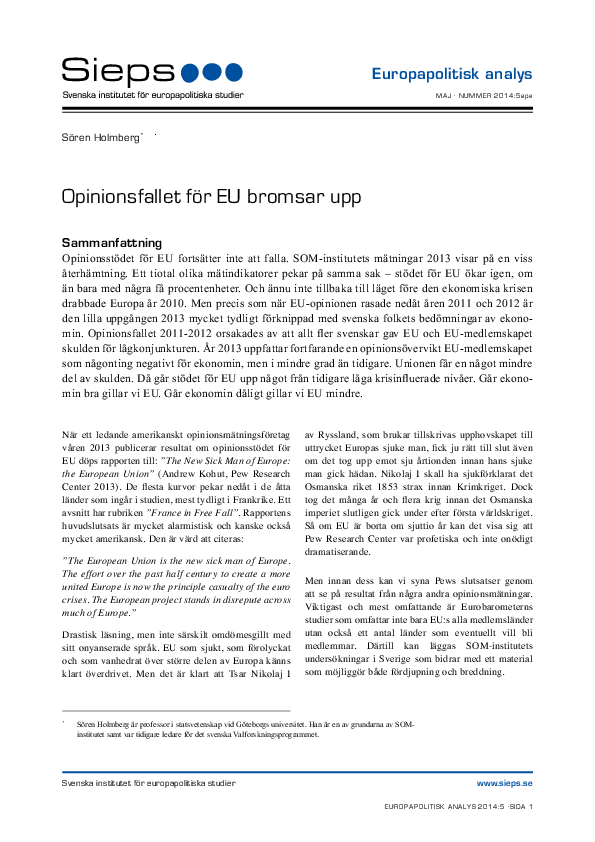 Opinionsfallet för EU bromsar upp (2014:5epa)