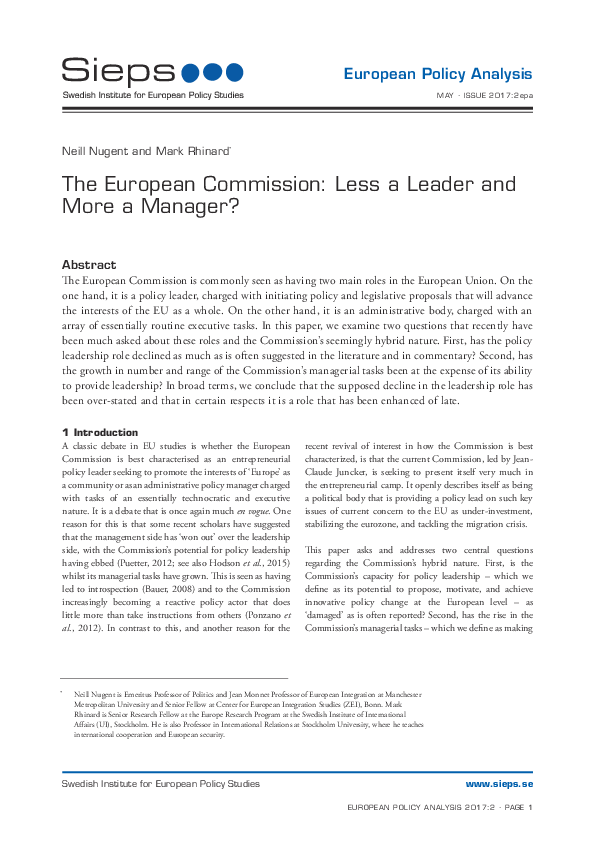 The European Commission: Less a Leader and More a Manager? (2017:2epa)