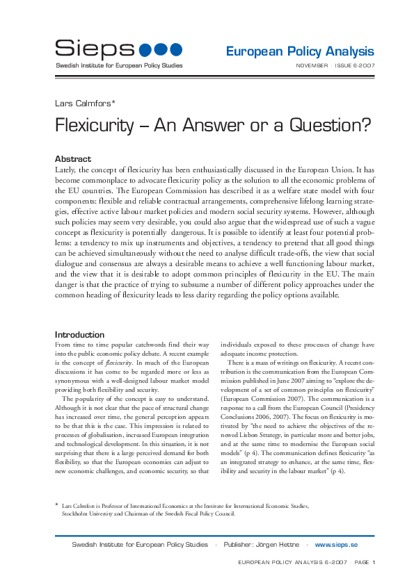 Flexicurity - An Answer or a Question? (2007:6epa)